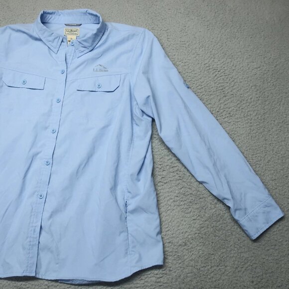 LL Bean Shirt Mens XL Blue No Fly Zone Safari Outdoor Vented Fishing Camp Pocket - Picture 4 of 15